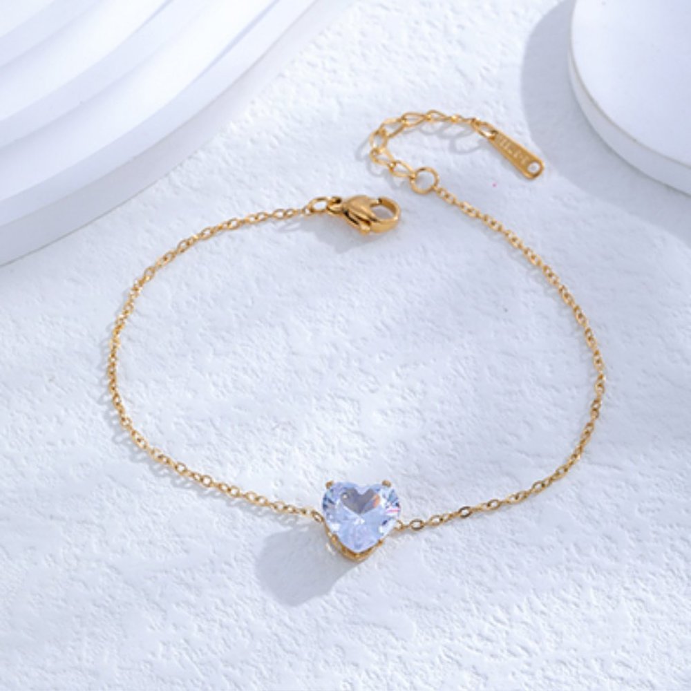 3/$35 24K Gold Plated Heart Pendant Chain Bracelet Zirconia Stainless Steel